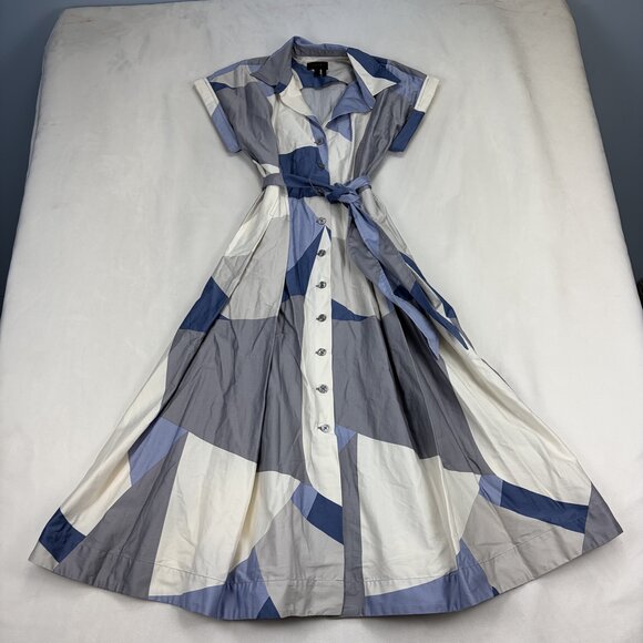 Donna Karan 1950s-Inspired Geometric Shirt Dress Midi Sz 6 - Picture 2 of 9